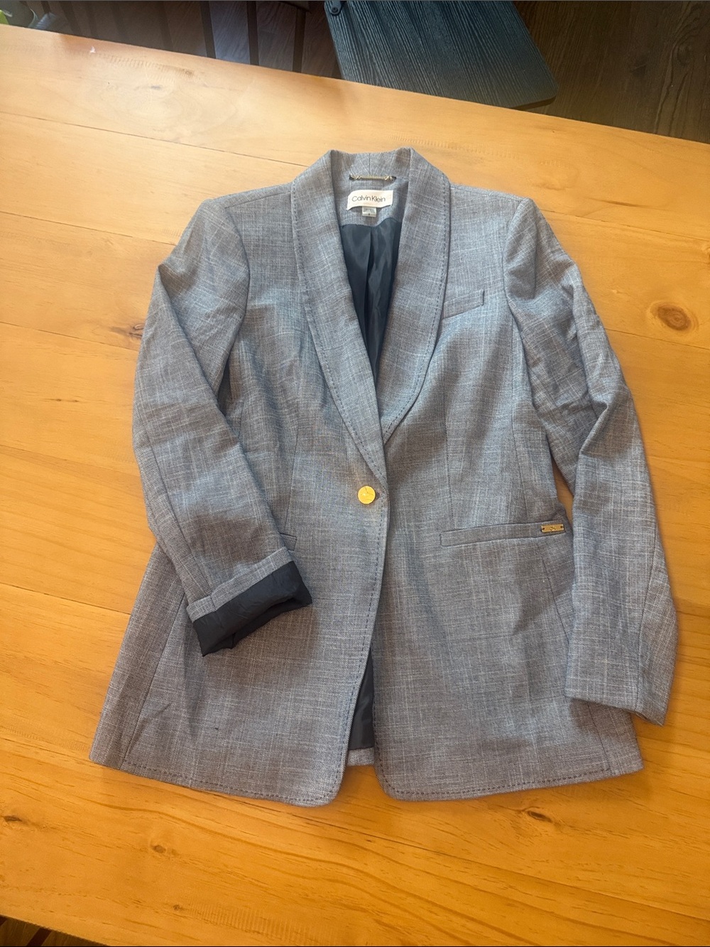 Calvin Klein Chambray Blazer with Gold Button